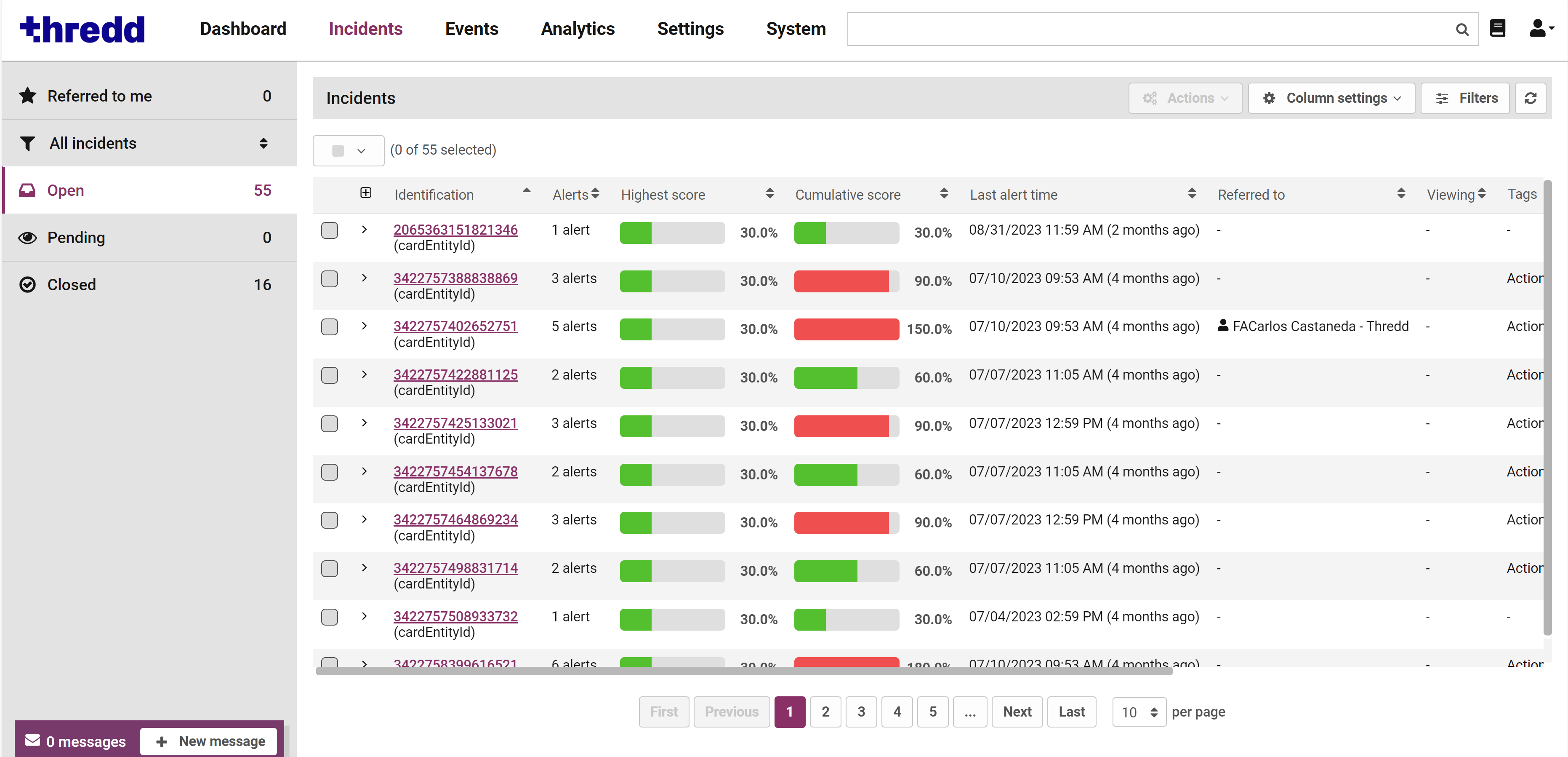 Incidents page